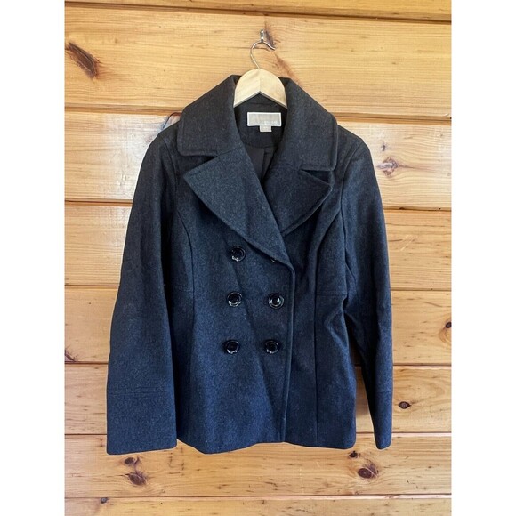 Michael Kors Women Gray Trench Coat Double Breasted Wool Blend Sz Medium - Picture 1 of 7